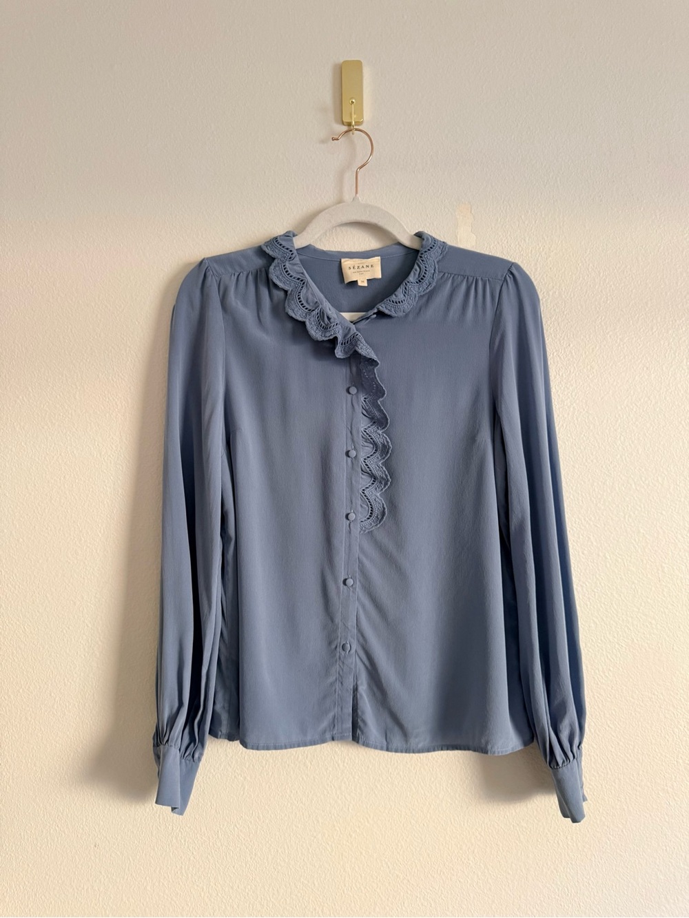 Sezane Chlo Silk Blouse in Vintage Blue Sz 36/S/4 - Picture 2 of 8